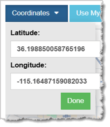 Image of the Coordinates window in the Warehouse Mark Your Location field.