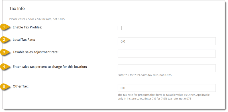 Image of the Tax Info section in the Edit Warehouse page.