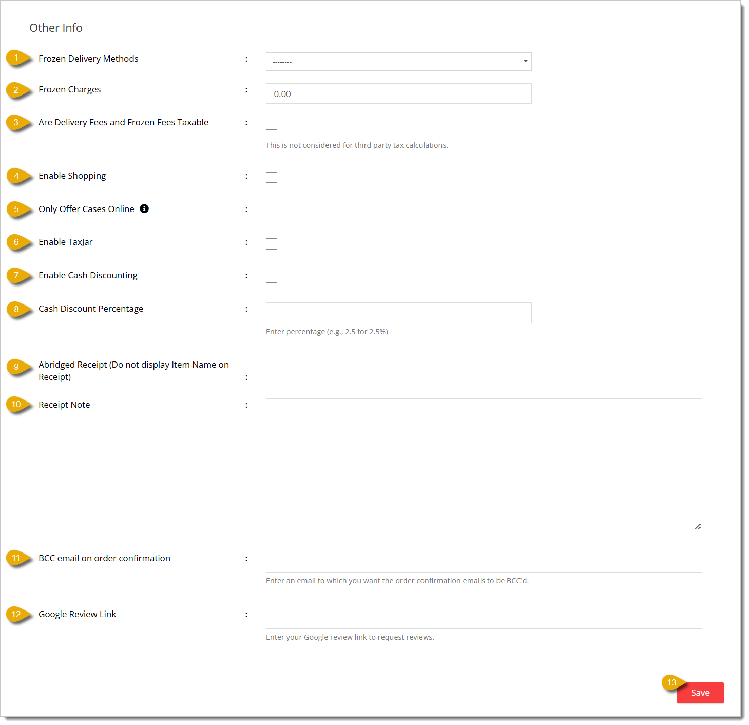 Image of the Other Info section in the Edit Warehouse page.