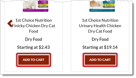 Image highlighting the buttons on a eTailPet website.