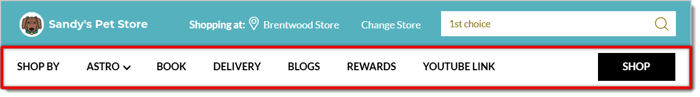 Image highlighting the background of the navigation bar in a eTailPet website.