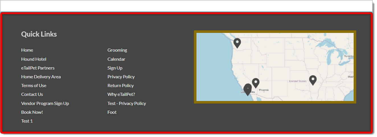 Image highlighting the footer background in a eTailPet website.