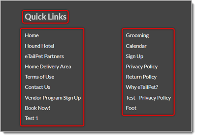 Image highlighting the footer text in a eTailPet website.