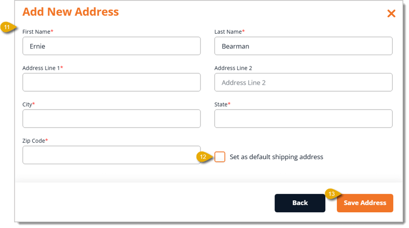 Image of the Add New Address form.