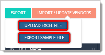 Image highlighting the Upload Excel File and Export Sample File selections.