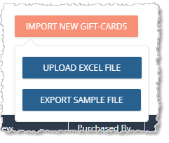 Image showing the Import New Gift Cards functions on the Gift Cards page of the eTailPet system.