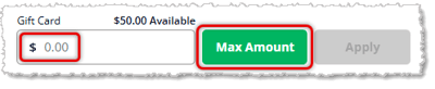 Image showing how to set the amount to be paid with a Gift Card on the Payment page of the eTailPet system.