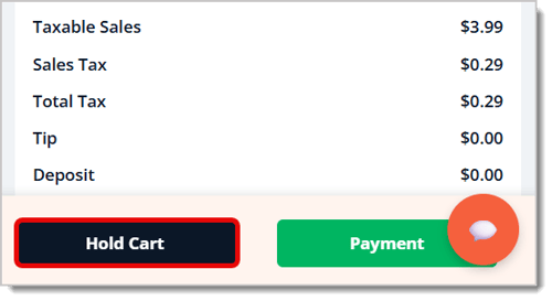 Image of the Hold Cart button highlighted in the eTailPet Register.