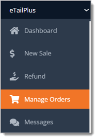 Image highlighting the Manage Orders button in the eTailPet Dashboard.