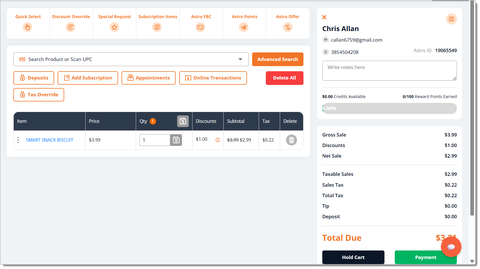 Image of an example of a resumed transaction in the eTailPet Register.