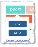 Image showing the Export Products functions on the My Products page of the eTailPet system.
