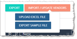 Image showing the Import Vendor functions on the Product Vendors page of the eTailPet system.