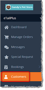 Image showing the Customers button in the eTailPet system's main menu.