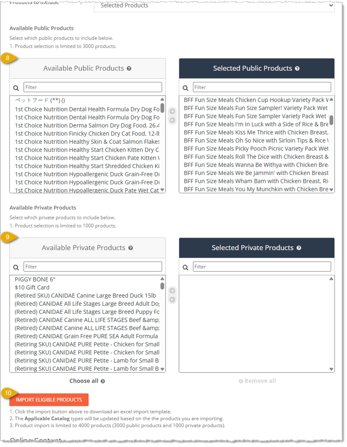 Image showing the middle area of the Rewards Configuration page in the eTailPet system.
