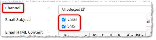 Image showing the Channel drop-list options in the Edit Message window of the eTailPet system.