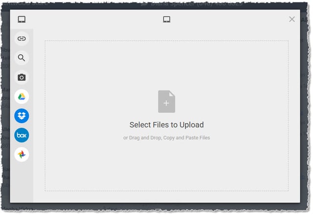 Image showing file attachment options for the Messaging Assistant on the Messages page of the eTailPet system.