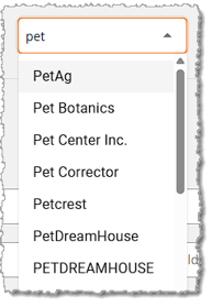 Image showing the brand filter of the My Products page in the eTailPet system.
