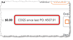 Image showing the cost of goods sold since the last Purchase Order in
