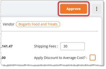 Image showing the Approve button for POs in the Approval step of the process in the eTailPet system.