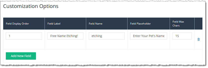Image showing customization options on the Product Details tab of a product in the eTailPet system.
