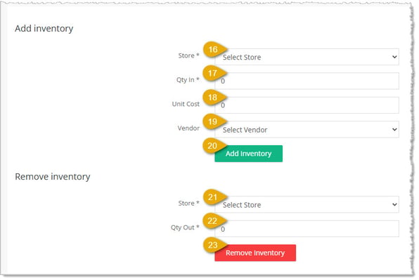 Image showing the lower area of the Inventory tab of a product in the eTailPet system.