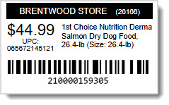 Image of an example shelf tag for an item in the eTailPet system.