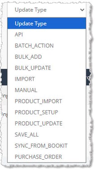 Image showing the Update Types in the Price History area of the History tab of a product in the eTailPet system.