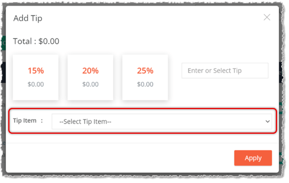 Image of the Add Tip window in the New Sale page of the eTailPet system.