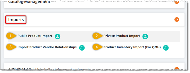 Image showing the Imports area of the Product Manager page in the eTailPet system.