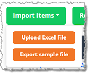 Image showing the Import Items functions of the Purchase Order details page in the eTailPet system.