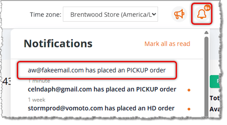 Image showing a system notification about a store pickup order in the eTailPet system.