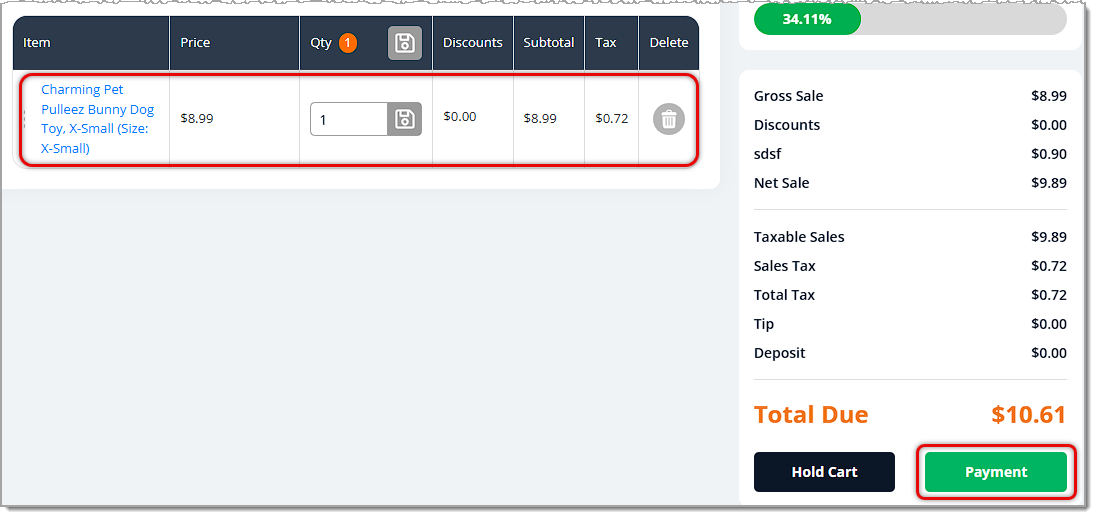 Image showing the Payment step in New Sale for an online transaction paid for in-store in the eTailPet system.