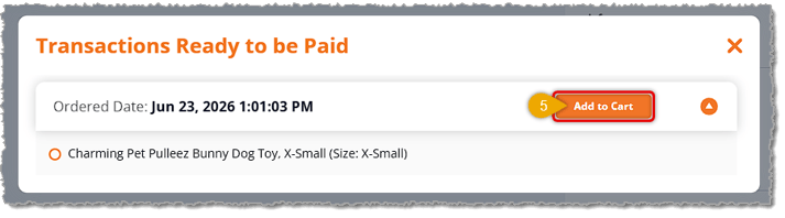 Image showing the transactions to be paid window for paying an online transaction in New Sale in the eTailPet system.