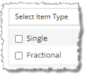 Image showing the Item Type selection filter on the Private Product Setup page of the eTailPet system.