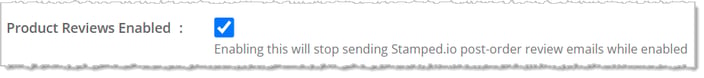 Image showing the Product Reviews Enabled setting in the Configuration area of Content in the eTailPet Dashboard.