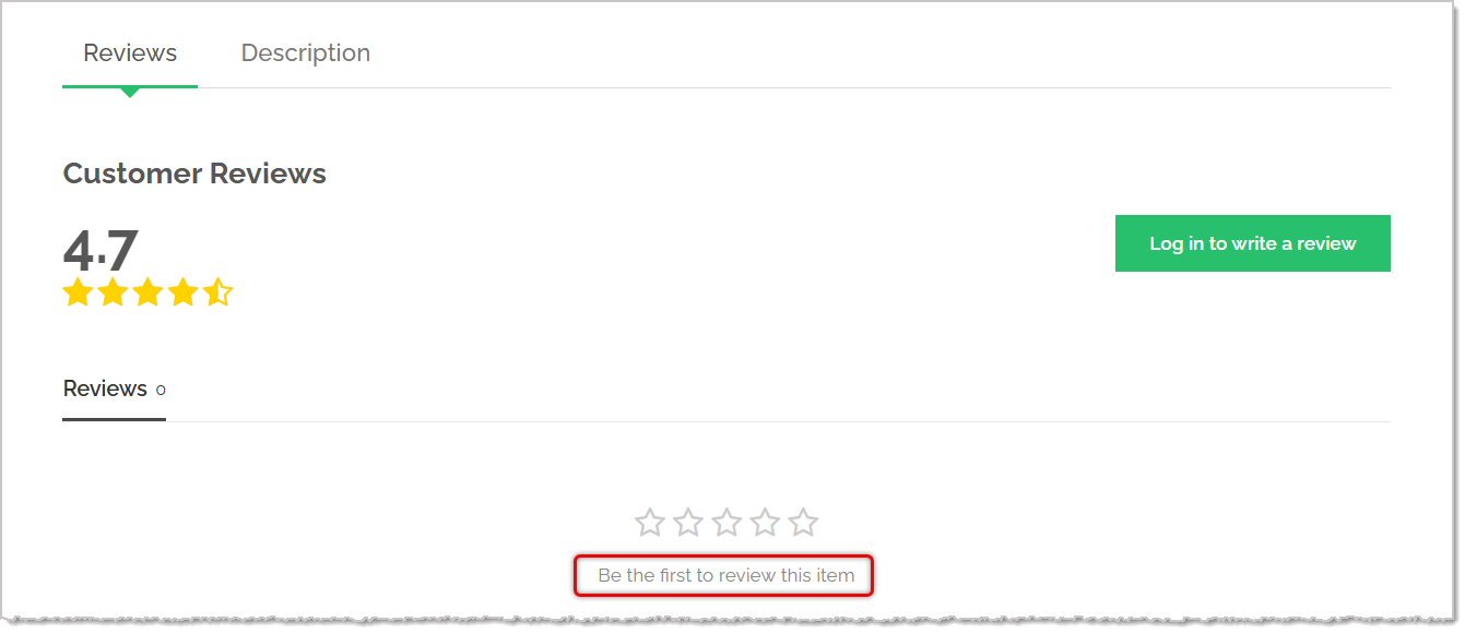 Image showing Reviews tab of a product with no reviews on the storefront eTailPet website.