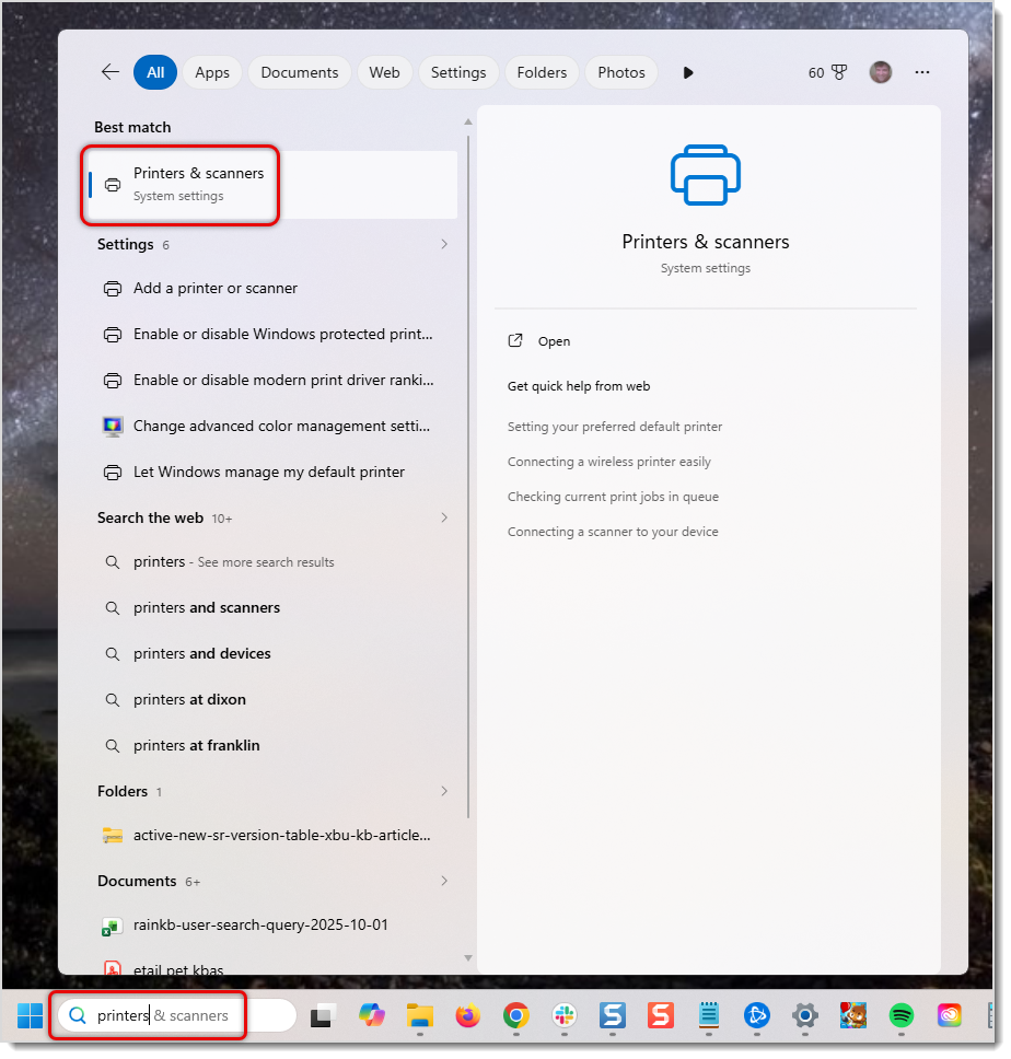 Image of searching for printers and scanners win 11.
