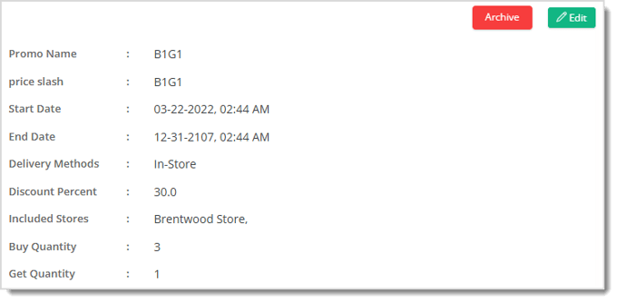 Image showing a Buy / Get Price Slash details page in the eTailPet system.