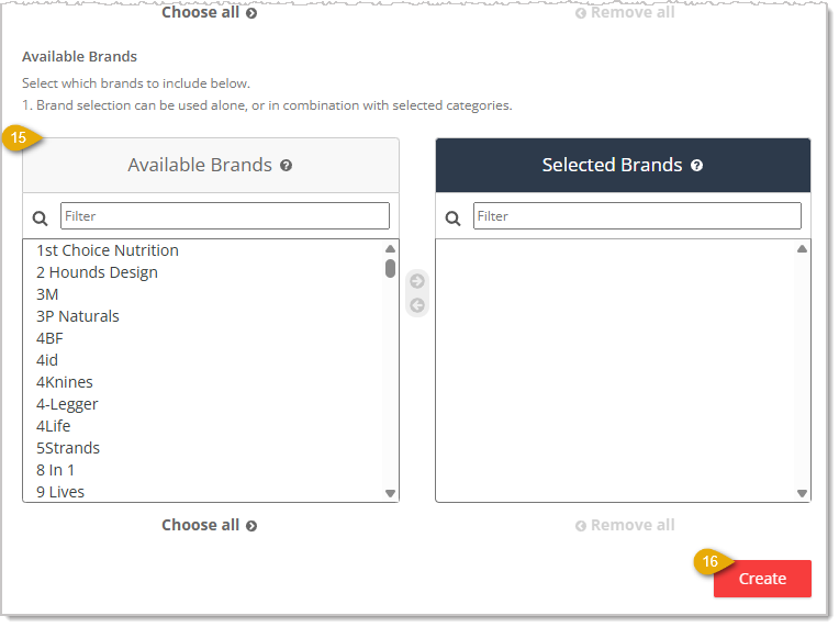 Image showing the lower area of the Create Price Slash page for a Dollar / Percentage discount in the eTailPet system.