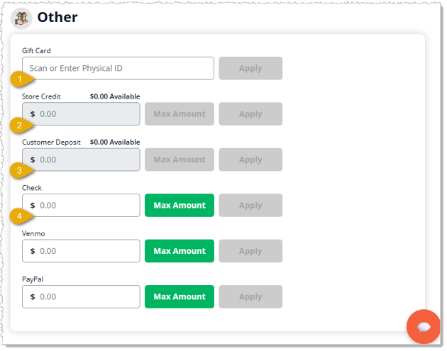 Image showing the Other payment amount types in the Payments panel of the eTailPet system.