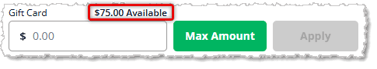 Image showing a Gift Card payment amount in the Payments panel of the eTailPet system.