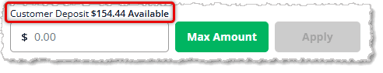 Image showing a Customer Deposit payment amount in the Payments panel of the eTailPet system.
