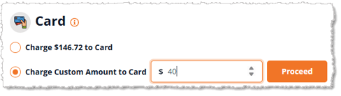 Image showing a Charge Custom Amount to Card payment amount in the Payments panel of the eTailPet system.