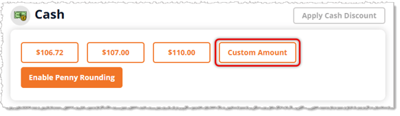 Image showing the Custom Amount button for Cash payment in the Payments panel of the eTailPet system.