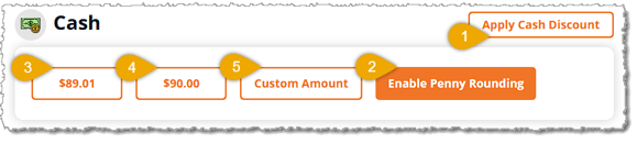 Image showing the Cash functions on the Payment page of the eTailPet system.