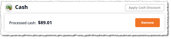 Image showing a processed cash payment amount in the Payments panel of the eTailPet system.
