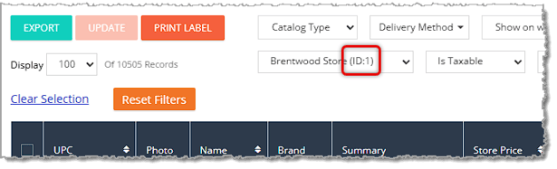 Image showing where to find the Store ID on the My Products page of the eTailPet system.