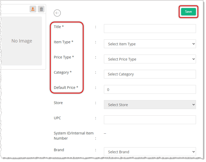 Image showing required fields and Save button highlighted on the New Private Product page of the eTailPet system.