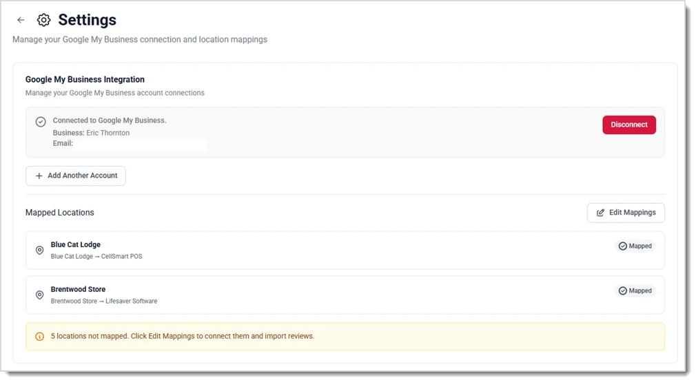 Image showing Settings page for Reputation Management in the eTailPet system.