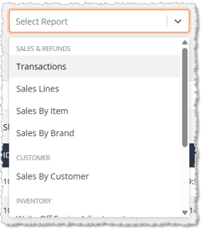 Image showing the Select Report filter options of the Export Report in the eTailPet system.